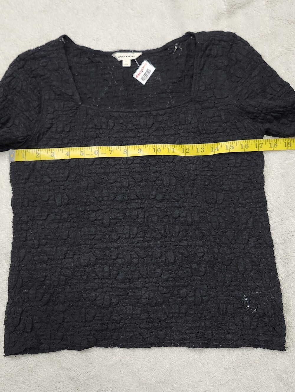 • Lucky Brand Women's Long Sleeve Floral Lace Sheer Blouse Size Large Black - Picture 9 of 12